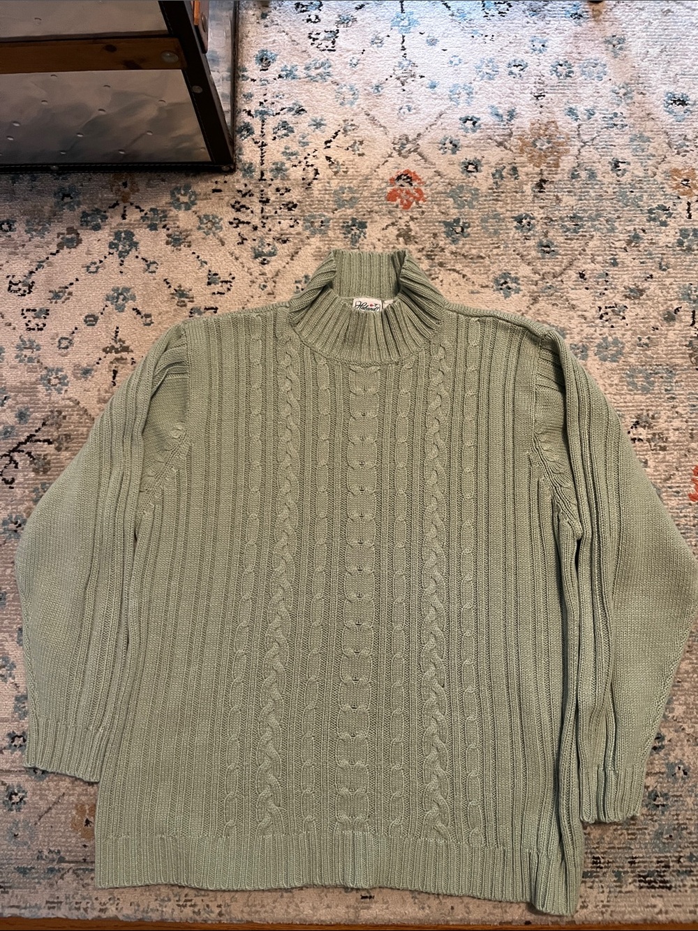 Vintage Haband! Green Cable-knit Mock Neck Sweater